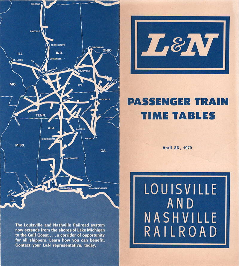 Louisville and Nashville Railroad Passenger Trains Time Tables, April 26, 1970