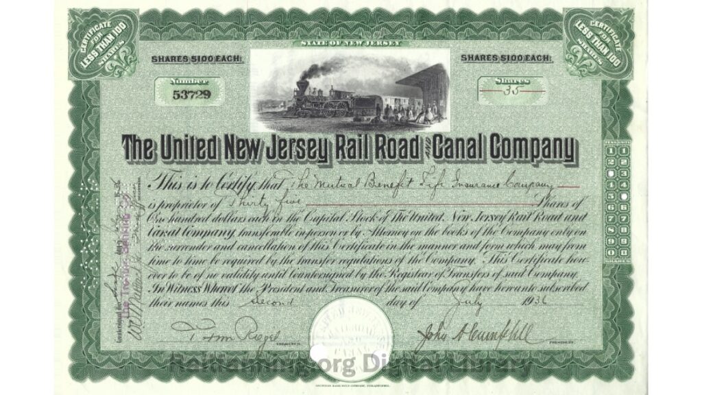 United New Jersey Rail Road and Canal Company Stock, July 2, 1936