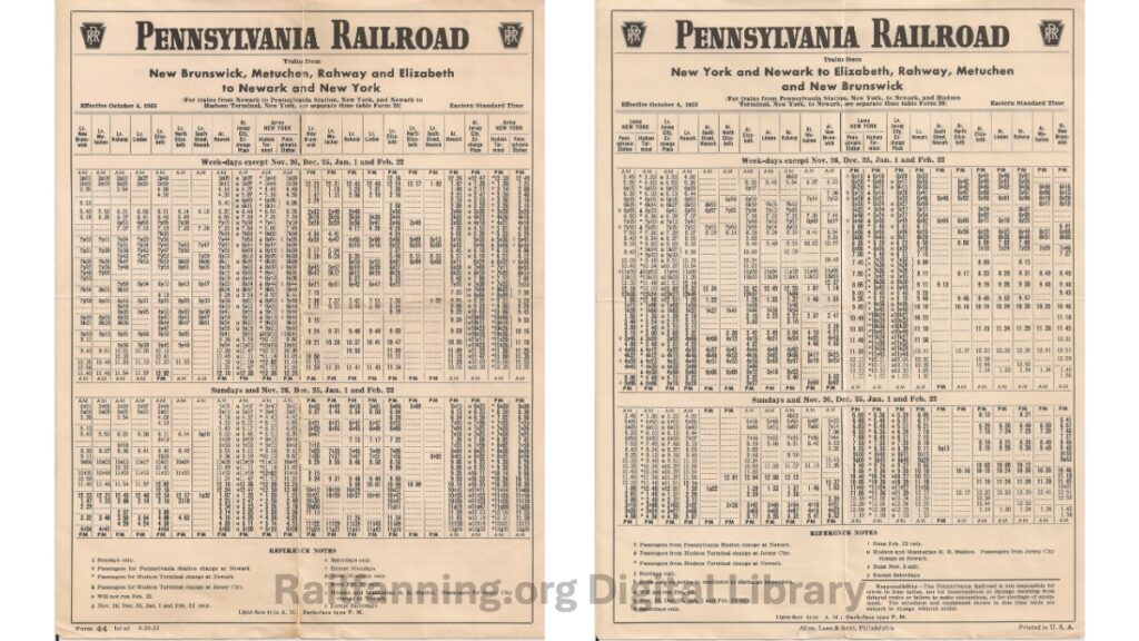 Pennsylvania Railroad Timetable, October 4, 1953