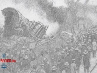 A Chat GPT pencil sketch portrays the 1918 Hammond Circus train wreck.