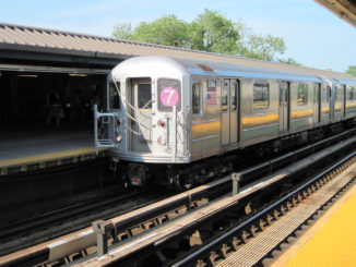 A train on the 7 Line pulls into the Mets – Willets Point station in Queens on May 29, 2012.