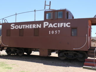 A caboose on display in Tombstone, Ariz.