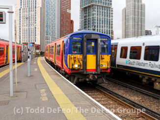 Trains in London's Vauxhall Station.