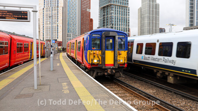 Trains in London's Vauxhall Station.