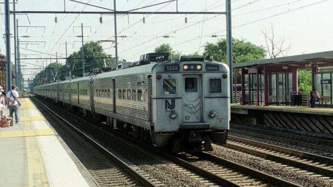 A southbound NJ Transit train passes through Elizabeth, N.J. in August 2003..