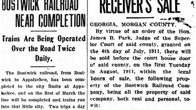 Newspaper headlines about the Bostwick Railroad.