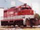 An engine from the Nicholasville, Ky., -based short line R.J. Corman sits idle outside the engine house in downtown Guthrie.